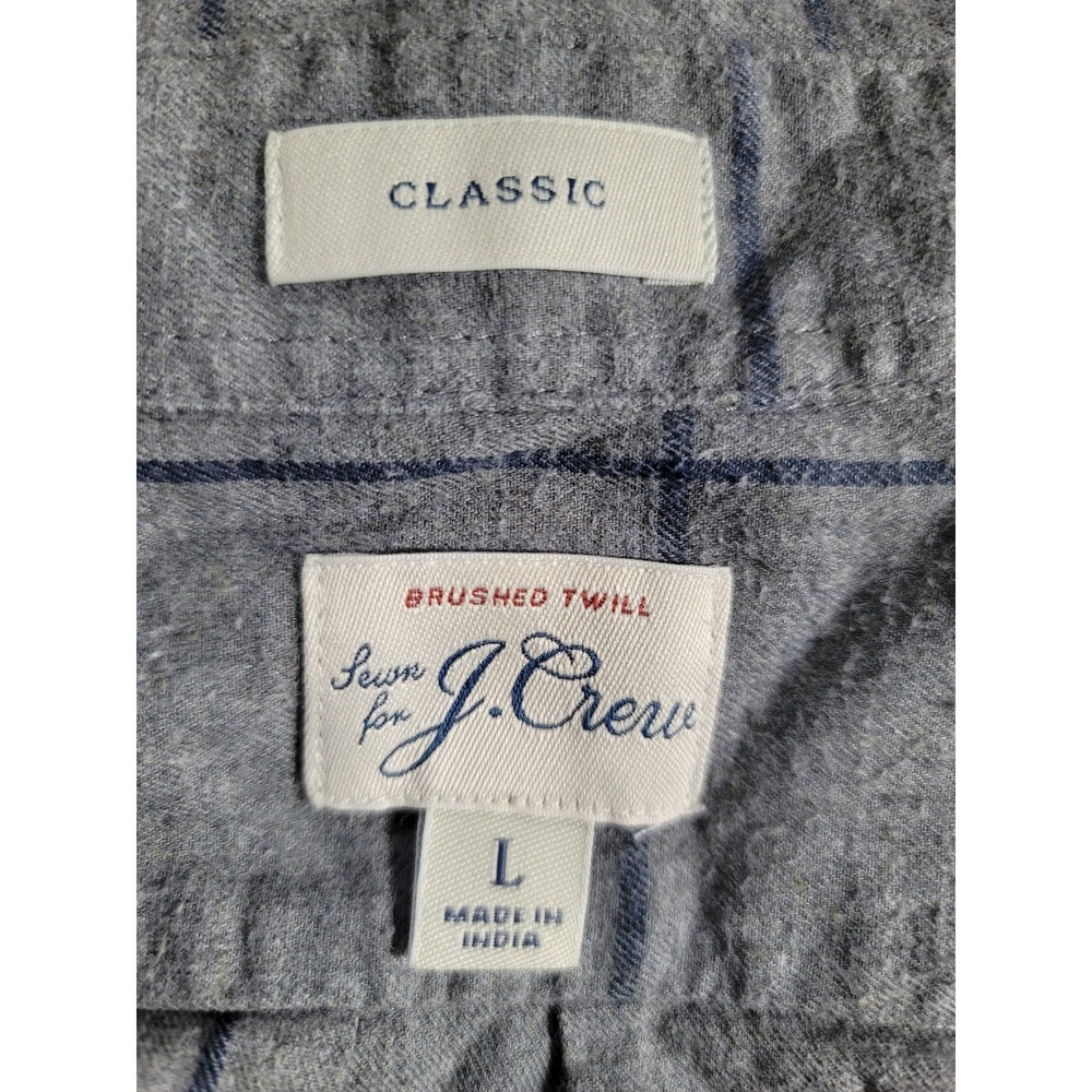 J. Crew Men's Grey Blue Check Brushed Twill Button Up Shirt Size Large - Picture 3 of 4